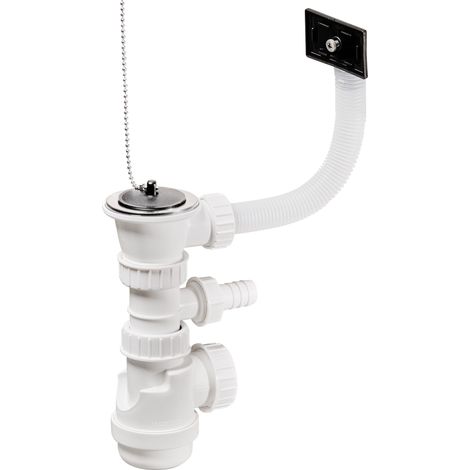 Moderna – Vidage complet lavabo Ø60mm – Polypropylène – Installation simple pour évier 1 cuve avec trop-plein – Chaînette 280mm - VID01C (1/4)