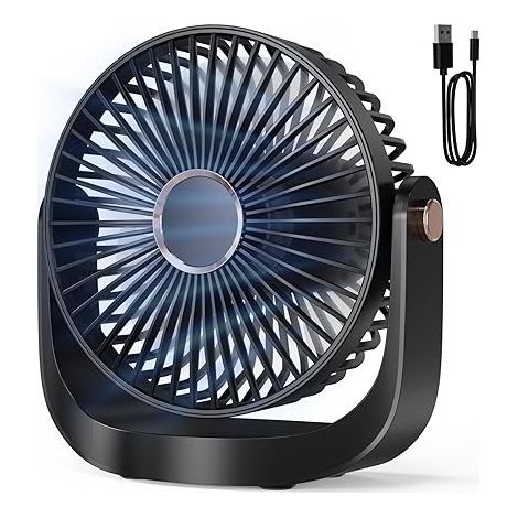 Ventilateur de Bureau USB Rechargeable 3000mAh - Portable, Silencieux (20dB), 5 Vitesses, Rotation 360°, Veilleuse, Jusqu'à 8h d'Autonomie (1/5)