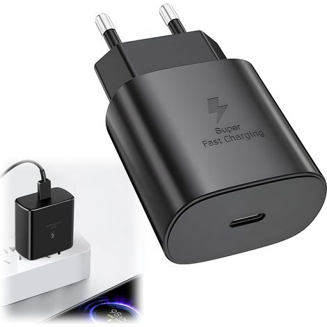 Chargeur Rapide USB-C 45W Compatible pour S24 Ultra, S23, S22, S21, S20, Note20, Note10, Tab S9, S8, S7 - Adaptateur Secteur USB Type-C pour Charge Rapide, Noir
