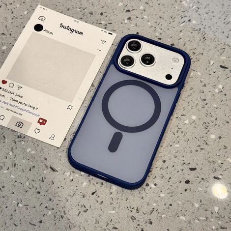 (iPhone 16 bleu) Coque de protection hybride à cadre souple mat, fixation magnétique. (1/5)