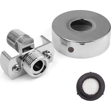ALLIANDISAdaptateur de robinet de douche M20, joint pivotant en laiton, argent, finition électroplaquée, avec cache décoratif, connecteur de mélange excentrique, version longue. (1/4)