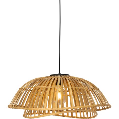 QAZQA Lampada a sospensione pua - Orientale - Bamboo,Acciaio - Legno - Tondo Max. 1 x Watt
