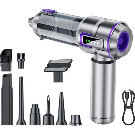Aspirateur à Main 4 en 1,Aspirateur Voiture Sans Balais 16000Pa,3 Vitesses,Ecran LCD,Vidage d’un seul clic,Argent (1/5)