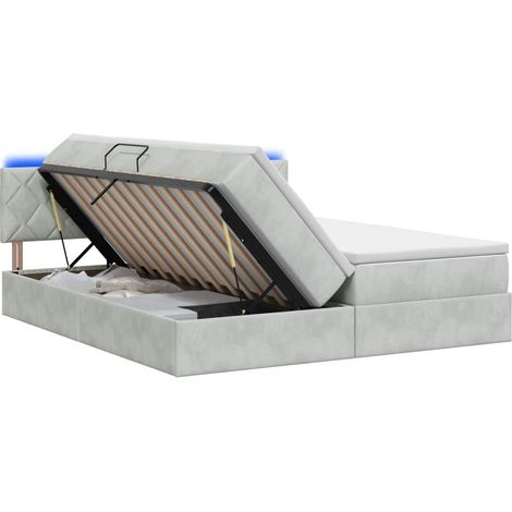 Cama de almacenamiento LED con colchón Gris Claro 180 x 200 cm vidaXL (1/5)