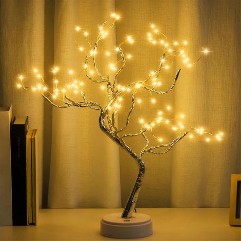 Bonsai-Baumbeleuchtung mit 108 warmweißen LEDs, biegsamen Ästen zum Selbstgestalten, USB- und batteriebetriebene Tischlampe