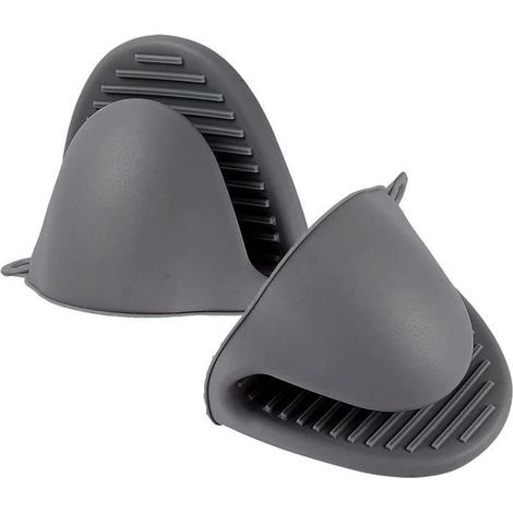 Dicker, hitzebeständiger Silikon-Ofenhandschuh zum Kochen, Backen, Grillen und Braten (Grau) (1/4)