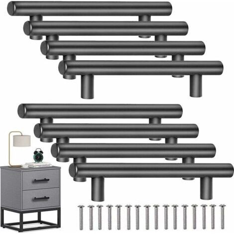 8 PCS T- Bar Bâton Cuisine Porte Poignées Tire Avec Vis(150MM), Acier Inoxydable Poignee de Meuble Cuisine Espacement des Trous de 96 mm, pour Porte d'armoire Poignées de Porte de Cuisine, le noir (1/5)