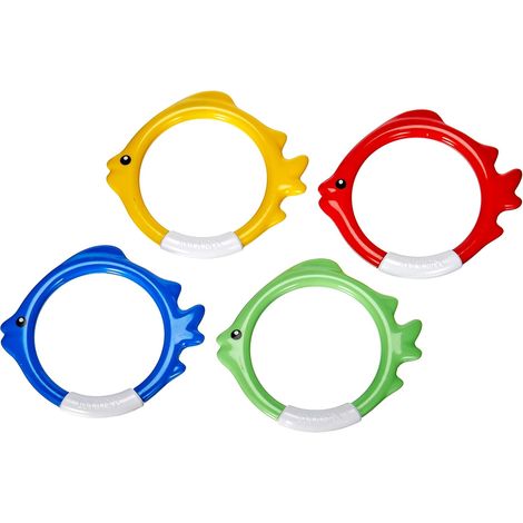 Juego de 4 flotadores, de plástico de colores, juguetes subacuáticos con forma de pez, accesorios para nadar en interiores y exteriores. (1/4)