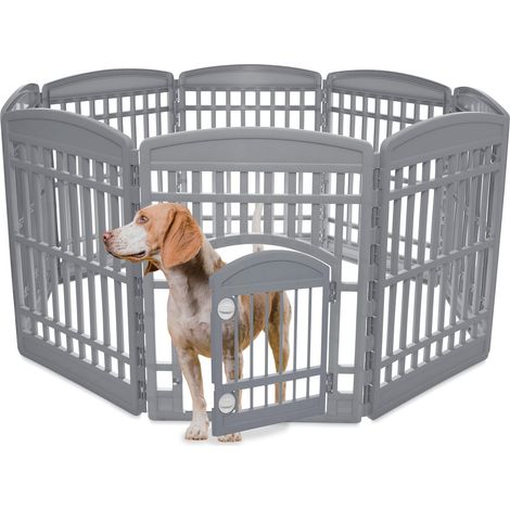 Iris Ohyama Recinto per Cani da Interno con Porta, A60cm, 8 Pannelli, Grigio, Plastica, Parco, Per Cucciolo, Gatti, Animali domestici, Interni, Esterni, Gabbia, Cuccia, Canile, CI-908