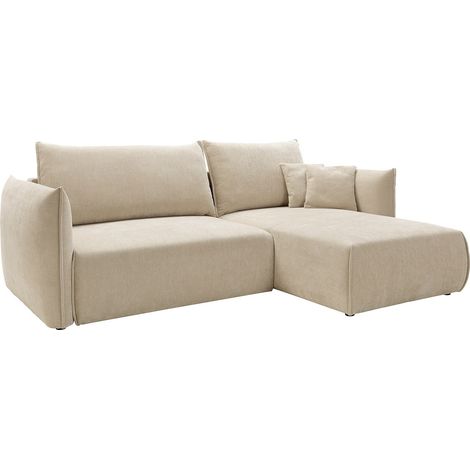 Divano letto angolare destro in tessuto testurizzato beige - CARISU