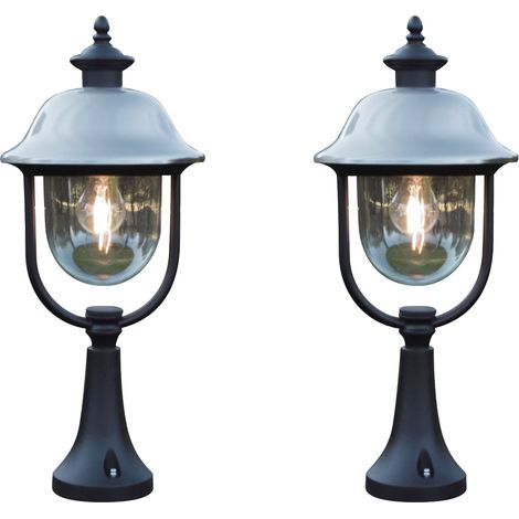 2er-Set schwarze Sockelleuchten PARMA, Edelstahl Lampendach, E27, IP43 (1/5)