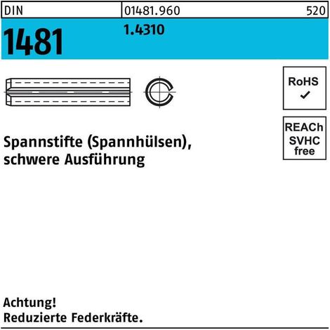 Goupille de serrage DIN 1481 1,5x 12 1.4310 version lourde 100 pièces