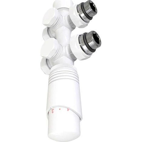RHG Robinet de radiat, robinet d'équerre, robinet thermostatique, kit radiat multibloc avec régulat de température (blanc)