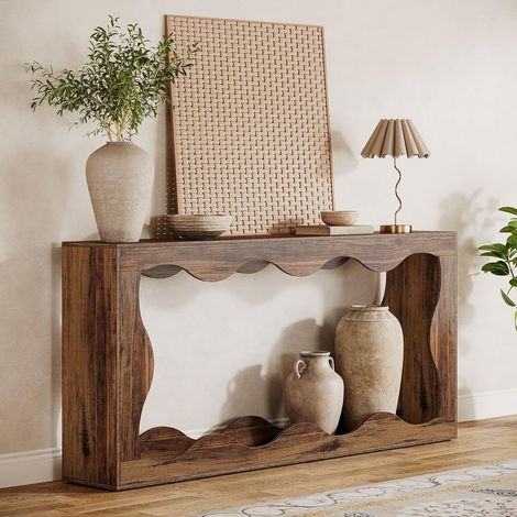Tribesigns – Table console rustique 160 cm – Rangement pratique avec 2 niveaux – Design chic en bois d'ingénierie – Pour entrée ou salon, marron (1/5)