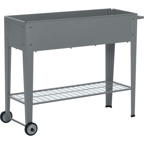 Outsunny Jardinière sur Pieds Potager dim. 109L x 39l x 80H cm étagère 2 Roues + Insert d'irrigation métal Gris