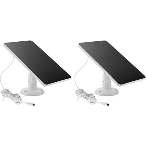 Ortviai Panneau Solaire 4 W pour Caméra de Sécurité Extérieure – 5 V, IP65, Rotation 360°, Câble 3 m, Micro-USB + USB-C, Blanc – 2 Pièces (1/4)