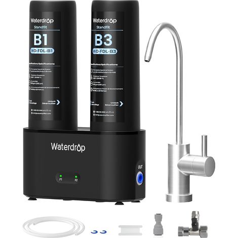 Waterdrop DLB Filtre à Eau Sous Évier, Réduit Chlore, Chloramine, PFAS, Mauvais Goût, Avec Robinet Séparé, Indicateur De Durée De Vie, 2 Étapes (1/5)