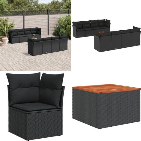 9-tlg. Garten-Sofagarnitur mit Kissen Schwarz Poly Rattan - Gartenmöbel Set - Outdoor Möbel - Rattan Sofa - Lounge Set - Esstisch - Home & Living (1/5)