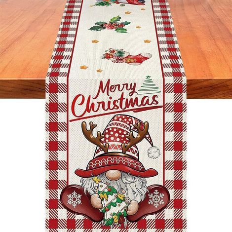 Père Noël sapin chaussettes bois flocon de neige piste, maison cuisine restaurant table décoration de Noël 33x183 cm (1/3)