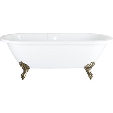 Milano Legend White 1795mm x 785mm Bathroom Double Ended Freestanding Roll Top Bath with Feet - Brushed Gold Ball & Claw Feet (1/5)