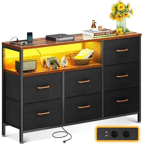 Kommode mit 7 Stoffschubladen, LED-Beleuchtung, USB & Steckdosen (1/5)