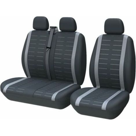 Housse Siege Voiture Couvre Universal Fit La Plupart des Camions Camionnette Bus Siège Avant 1 + 2 (3 Places) Housses de Sieges Universelles Housse Couverture Jeu Complet en Tissu Lavable Gris-DOU