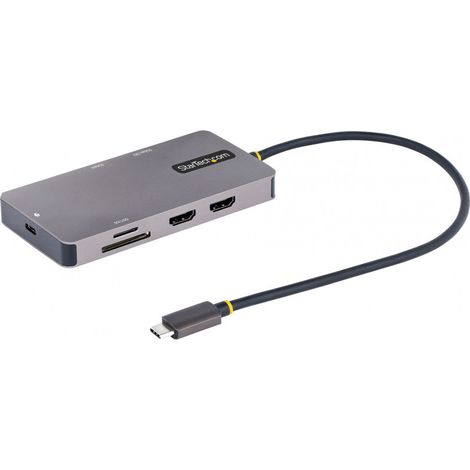 StarTech.com USB C Multiport Adapter, USB C auf Dual HDMI Video, 4K 60Hz, 5Gbit/s USB-A Hub, 100W PD Pass-through/GbE/SD-MicroSD Kartenleser, Reiseadapter/Laptop Dockingstation, Thunderbolt 3&4 Kompat
