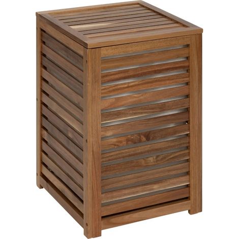 5Five Simply Smart – Panier à linge en acacia 65L – Dimensions 40,3x40,3x60 cm – Couvercle ventilé pour circulation d'air – Sac intérieur pour transport (1/8)