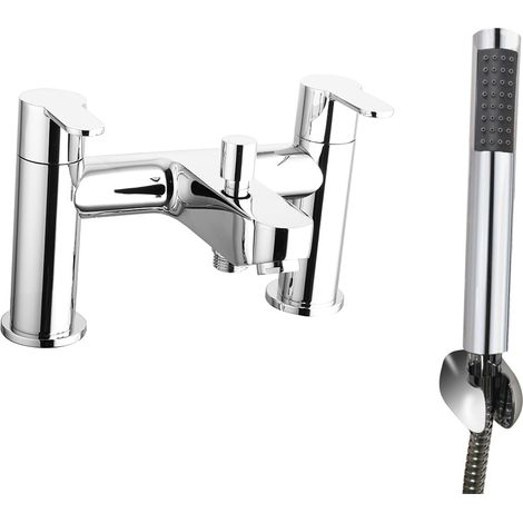 Chrome Bath Shower Mixer Tap Faucet with Hand Held Shower Head Set (1/3)