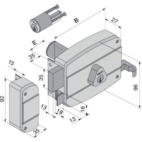 Serrure d'application en bois gauche 030.60.52.2 Welka