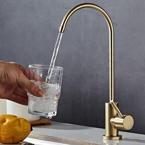 Robinet d'eau potable en acier inoxydable Robinet de filtre à eau potable (or), accessoire de cuisine pratique (1/4)