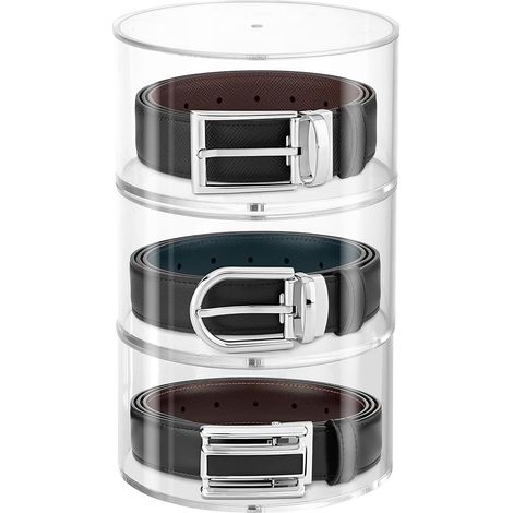 Runde Gürtelaufbewahrungsbox mit 3 Ablagen – Transparentes Acrylglas mit Magnet