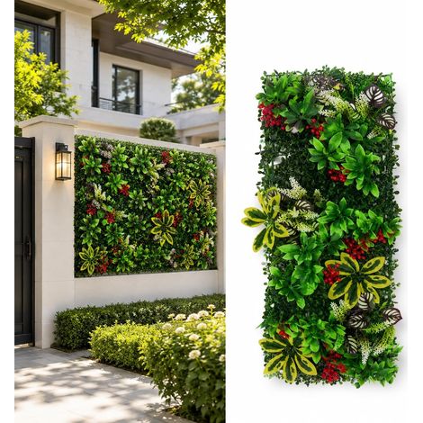 Mur Végétal Artificiel Exterieur 75x25cm, Mural Décoratif Plante Panneau Mural Décoratif en Plantes, Simulation Couverture de Clôture en Lierre, Idéal pour Mur, Terrasse, Salon ou Bureau (1/5)