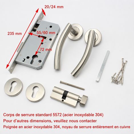 Ensemble complet de serrure de porte intérieure inox brossé avec coffre 5572 5572 1,6 kg – Livraison gratuite