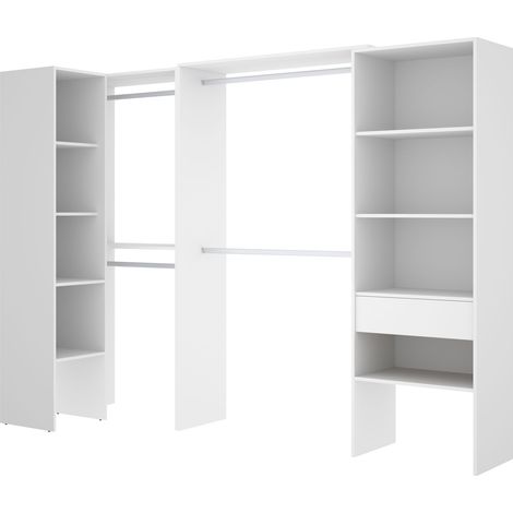 DEKIT - CONJUNTO VESTIDOR RINCONERO CON DOS COLUMNAS Y ZONA DE BARRAS DE COLGAR ADAPTABLES - 187 x 248-198 x 79,4 cm - BLANCO (1/5)