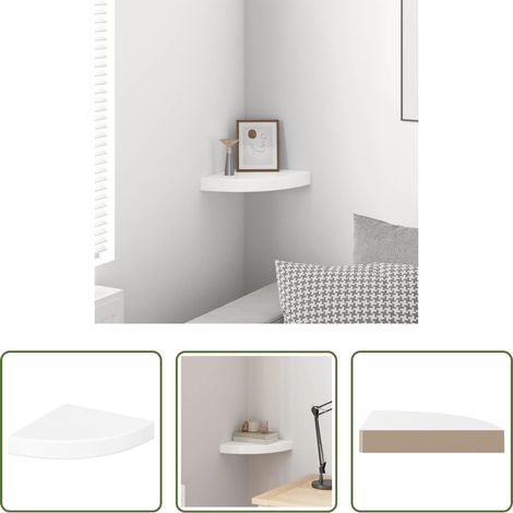 Étagère d'angle - Étagère d'angle flottante Blanc brillant 25 x 25 x 3,8 cm MDF (1/5)