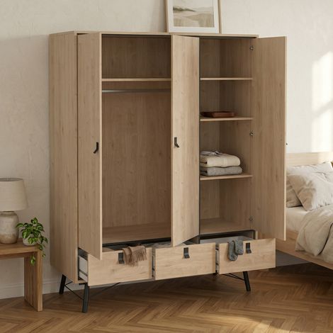 Dmora - Armario 3 puertas Virgil, Muebles de dormitorio, Vestidor, Armario de ropa, 150x60 h200 cm, Roble (1/5)