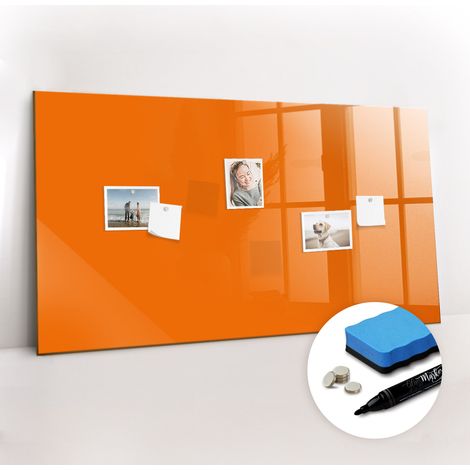 Tableau magnétique, panneau d’affichage, pense-bête, impression sur Verre – 120 cm x 60 cm - Orange
