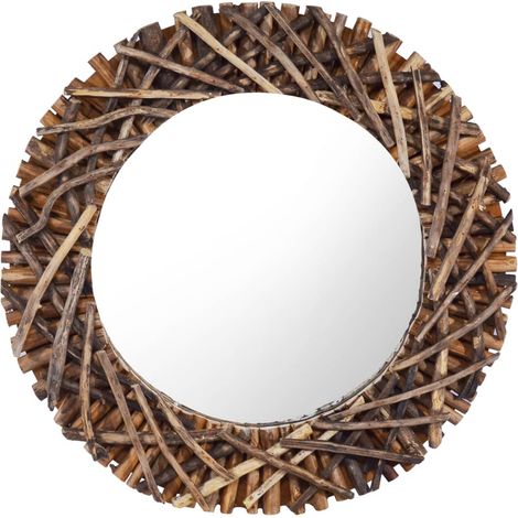 vidaXL Specchio da Parete 60 cm in Legno di Teak Rotondo (1/5)