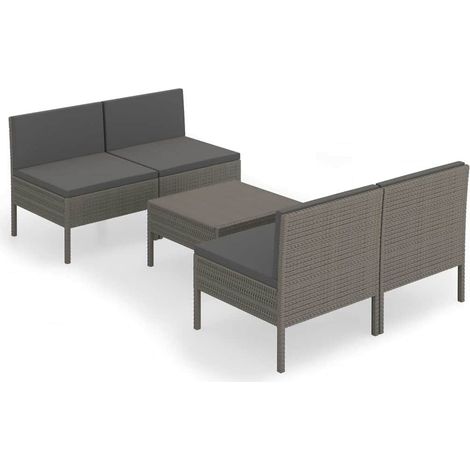 Maison Exclusive - Set Divani da Giardino 5 pz con Cuscini in Polyrattan Grigio (1/5)