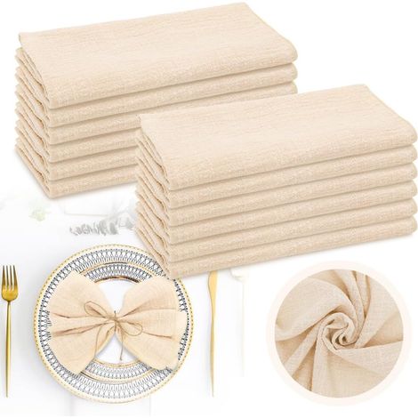 Serviettes De Table En Coton - Lot De 12 - 42x42cm - Lavable Et Réutilisable - Pour Mariage Et Restaurant - Beige (1/5)