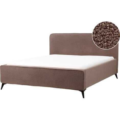 Cama moderna patas de metal negras cabecero dormitorio de bouclé marrón 160 x 200 Valognes (1/5)