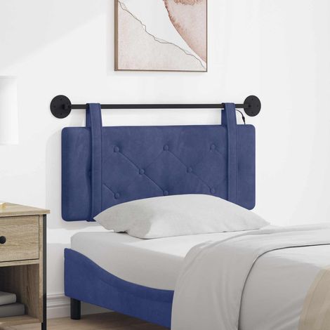 Tête de lit suspendue murale avec LED, velours bleu police, capitonnée, 110 x 55 x 5 cm - PANGIVO (1/5)