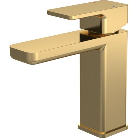 Square Mono Basin Mixer Tap & Push Button Waste - Brushed Brass