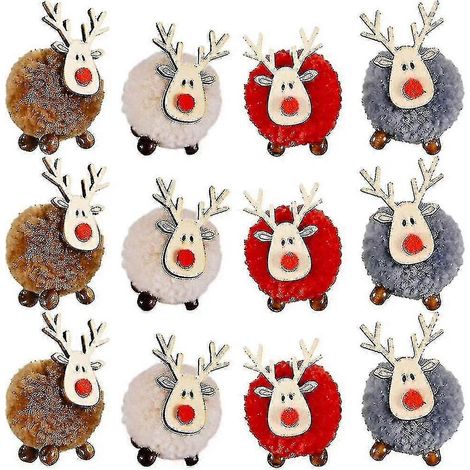 Paquete de 12 colgantes de madera y fieltro de lana con forma de cuerno de alce para Navidad, adornos navideños para el árbol, encantador adorno artesanal de ciervo para la decoración del árbol de Nav (1/5)