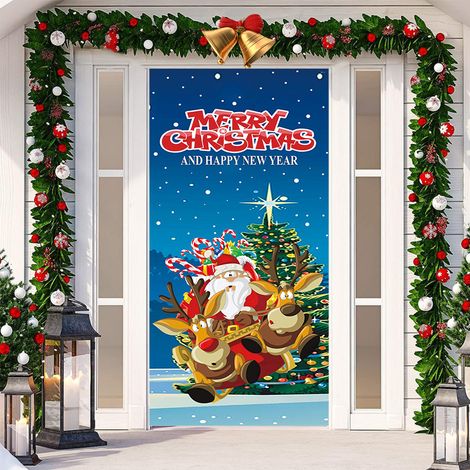 Nouvelle décoration adhésive de porte pour Noël, toile de fond festive, tapisserie pour porte de chambre, largeur de porte - SDMT-161 - 110 x 180 cm