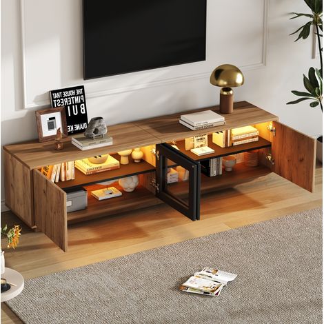 MEUBLIV Mueble TV 180 cm natural y negro – LED, 2 armarios (1/5)