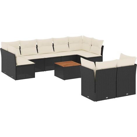 vidaXL Set Divani da Giardino 10pz con Cuscini in Polyrattan Nero (1/5)