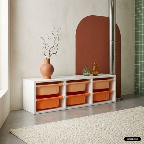 sweeek - Meuble de rangement pour enfant. 6 bacs en plastique orange pêche - Sora (1/4)
