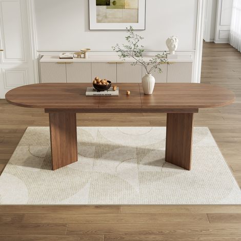 Table à manger extensible 160/200x90 cm, 6-8 personnes, plateau épais, coins arrondis, finition noyer